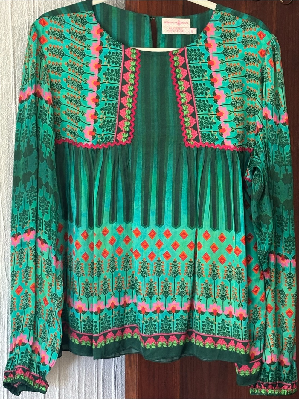 Desigual Teal Green Blouse with Pink & Orange Accents